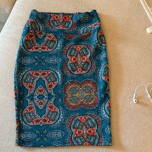 LuLaRoe Blue and Red Patterned Skirt